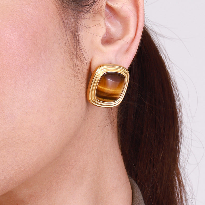 2H Earrings, Ear Jewelry, Tiger Eye Stone Earrings, Autumn Winter earrings Ornament