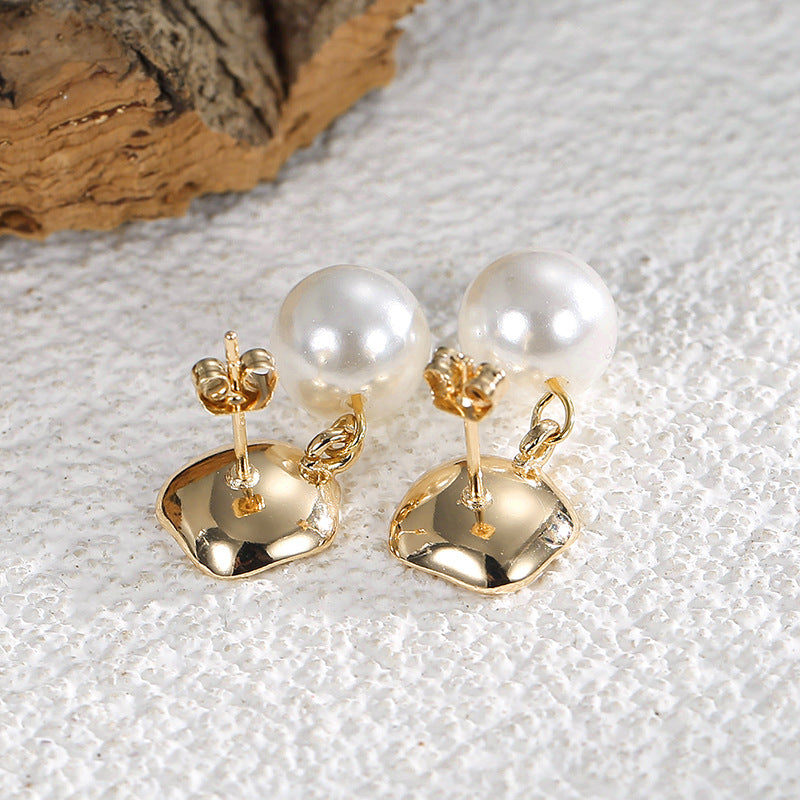E0374 Bohemian Pearl Earrings for Women Baroque Vintage Hammered Pattern Fashion Earrings Drop Earrings