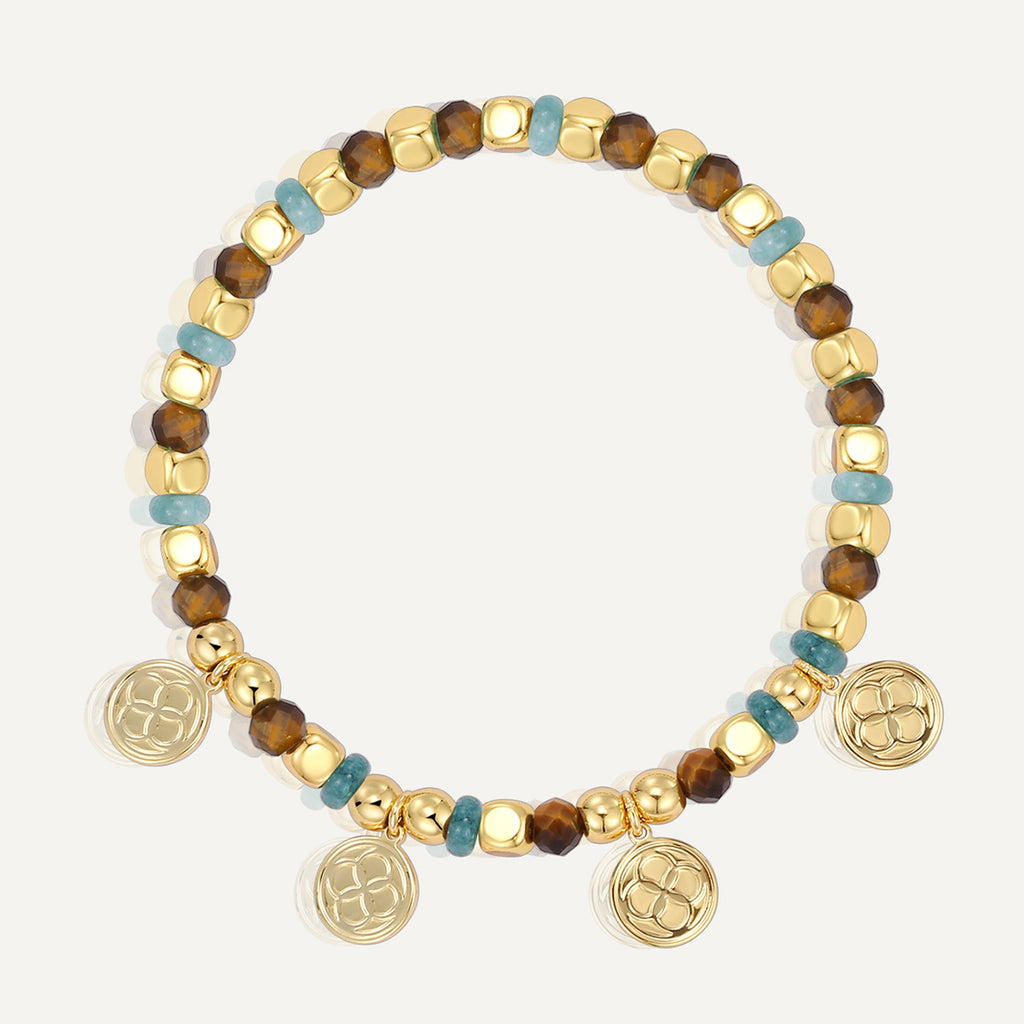 B0279 Round Beaded Bohemian Vintage Chalcedony Tiger Eye Stone Bracelet Trendy