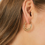 E0349 Fashion Double Circle Earrings Glossy HOOP gold Leaf Large Circle Hoop Earrings for Women