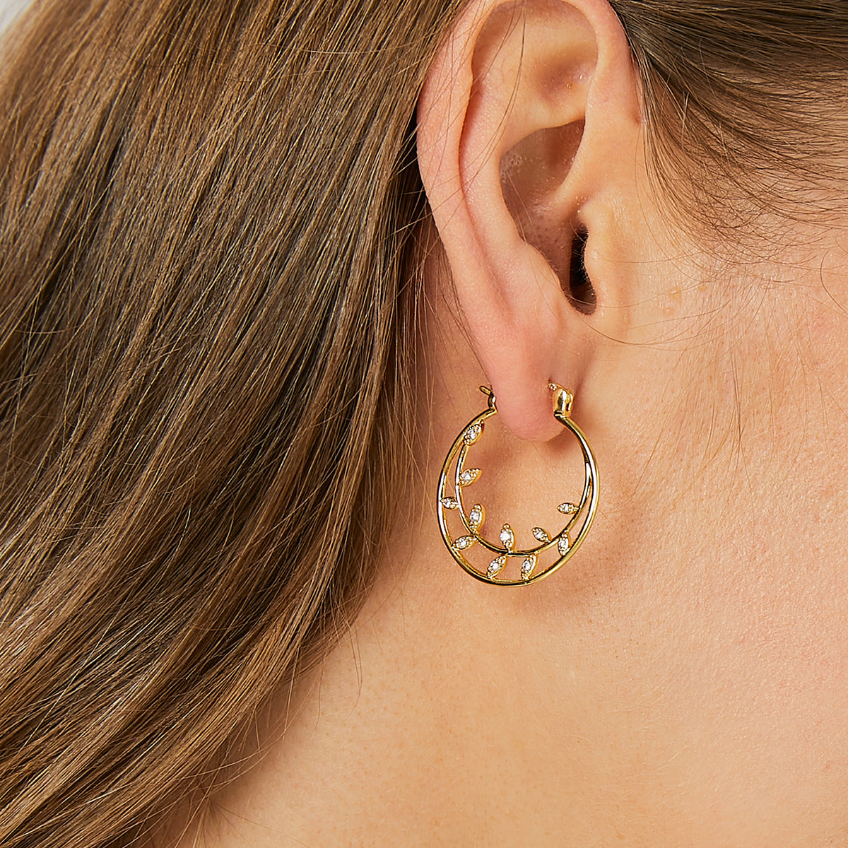 E0349 Fashion Double Circle Earrings Glossy HOOP gold Leaf Large Circle Hoop Earrings for Women