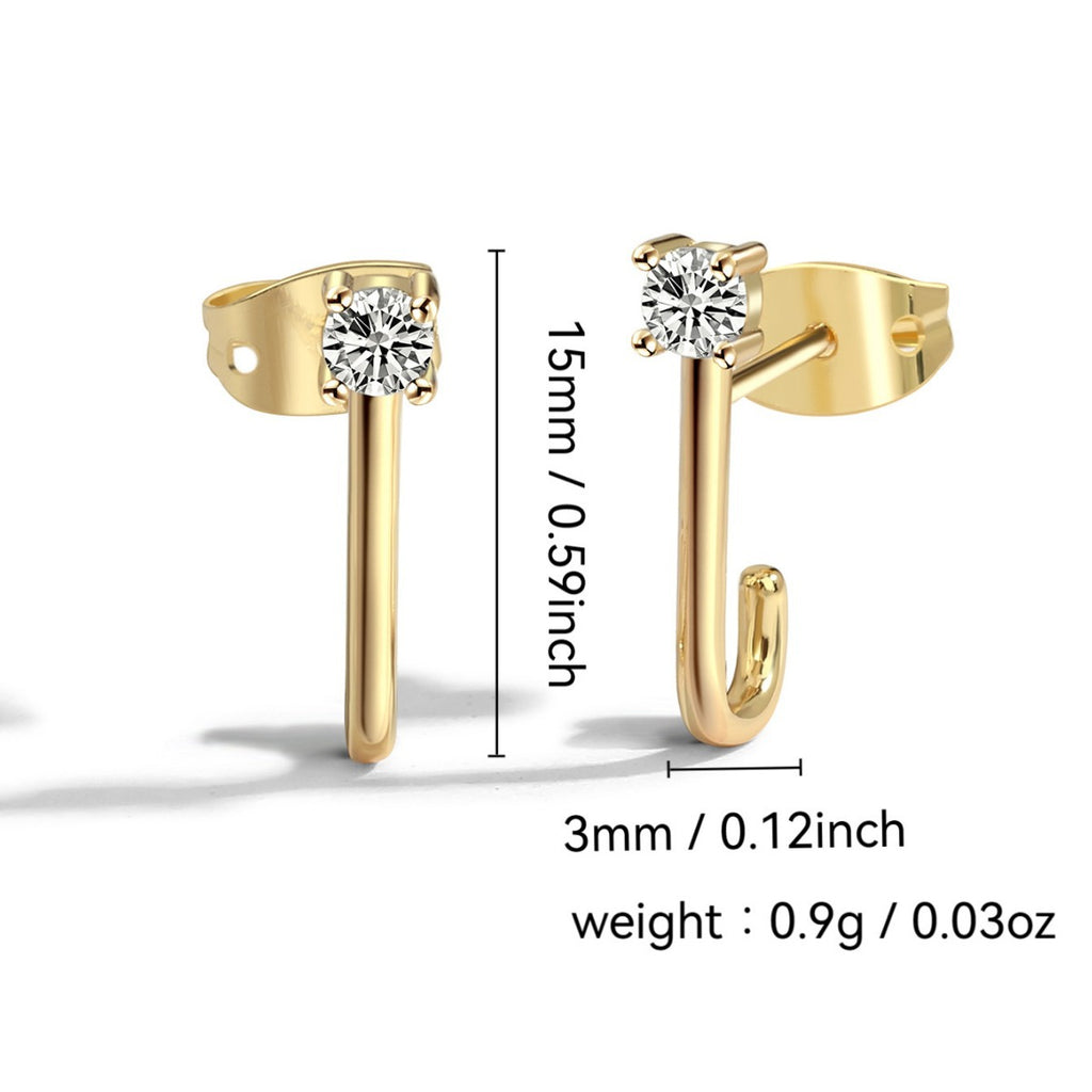 E0272 Elegant and exquisite J Stud Earrings with Shiny Zirconia, Simple and Fashionable Earrings