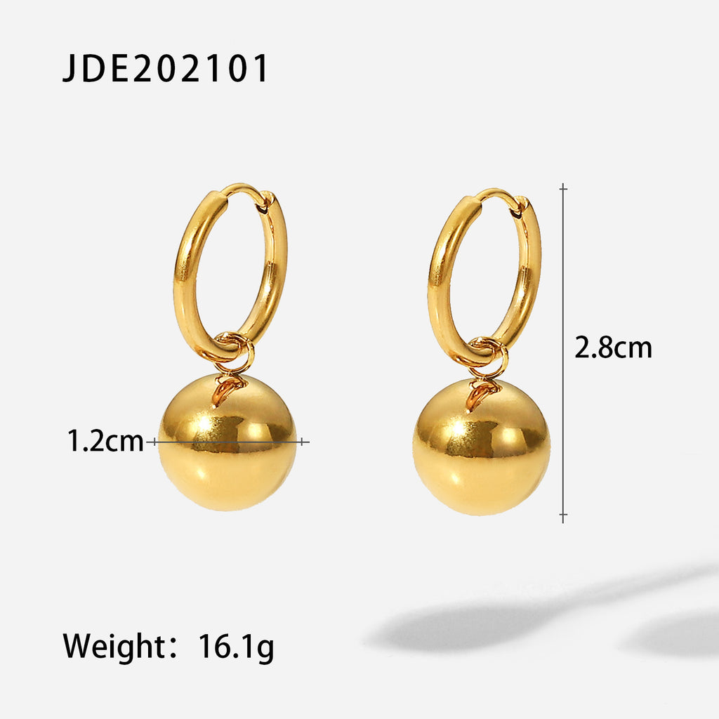 2H18K Gold Stainless Steel Hoop Earrings Gold Ball Pendant Earrings Personality Versatile Earrings Jewelry for Women Same Style