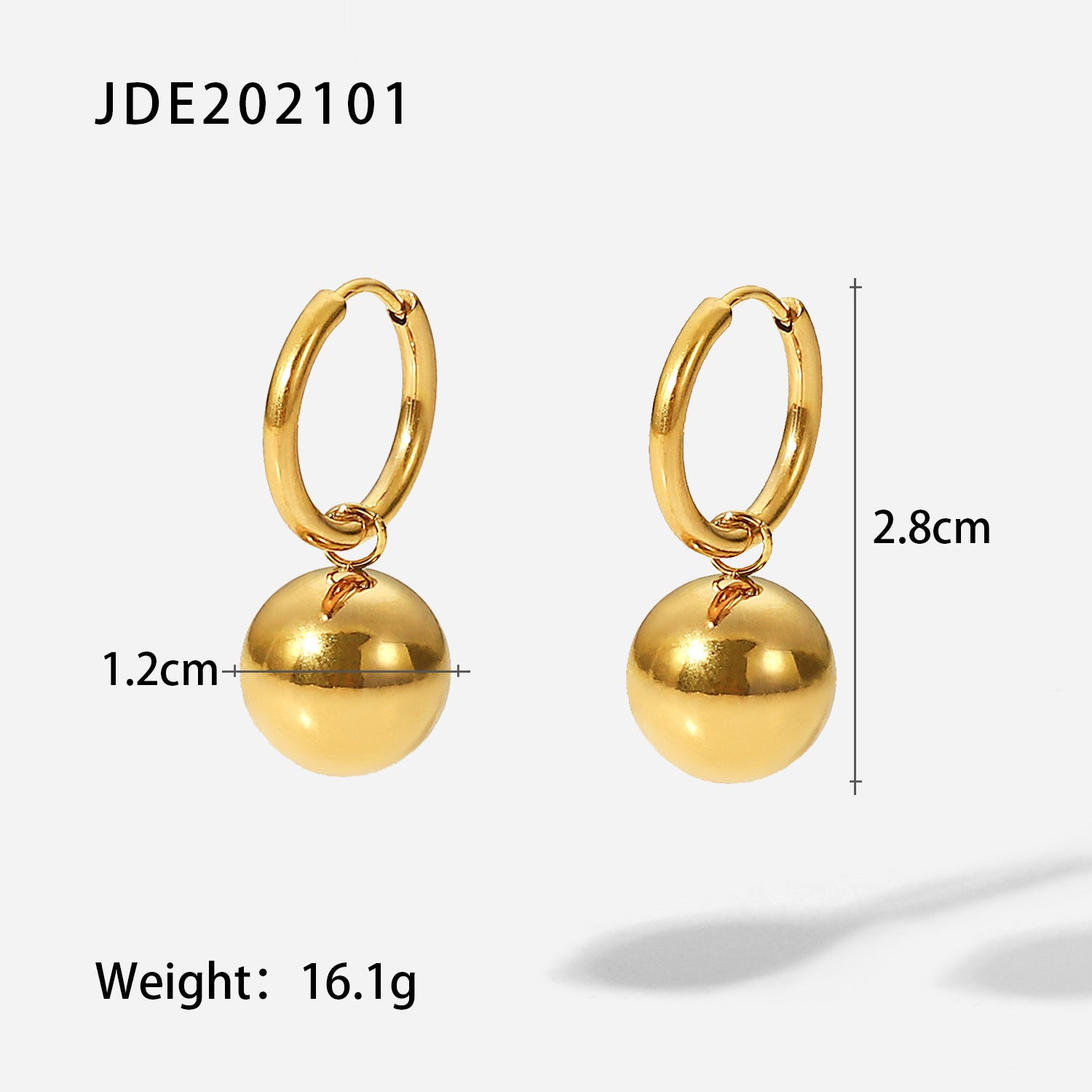 2H18K Gold Stainless Steel Hoop Earrings Gold Ball Pendant Earrings Personality Versatile Earrings Jewelry for Women Same Style