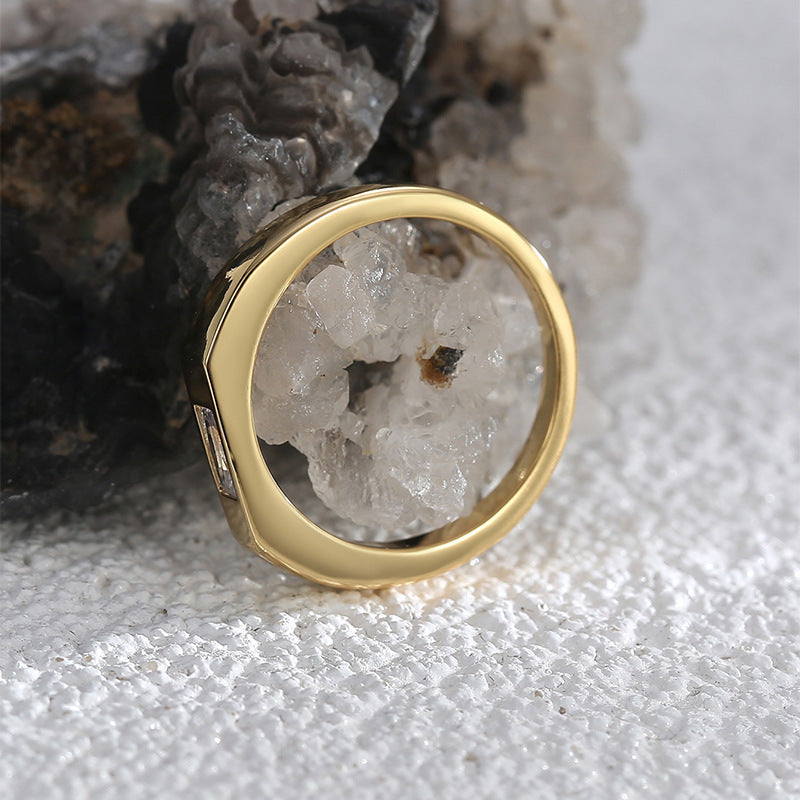 R0584 Korean Modern Minimalist Versatile Design Smooth Ring for Women with Square Zircon Inlay