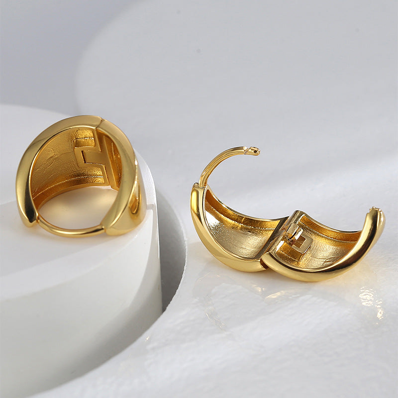 E0587 Fashion Gender-Neutral Earrings Copper Gold-Plated Simple Smooth Hoop Earrings