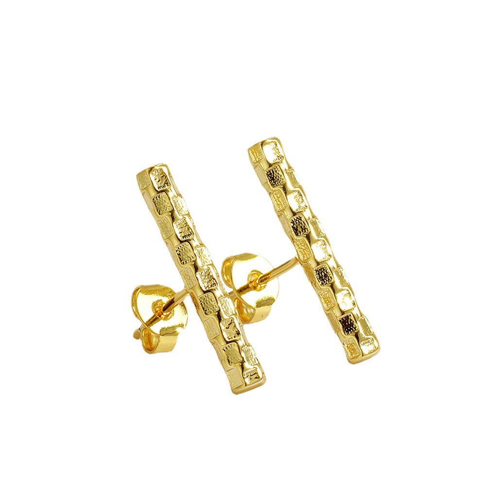 Brass Plated18K Real Gold Vertical Striped Minimalist Fashion Line Stud Earrings