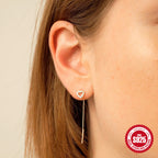 S925Pure Silver Long Minimalist Tassel Claw Setting Diamond Ear Thread Earrings Korean and Japanese Heart Earrings