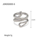 18K Gold Plated Stainless Steel Classic Texture Snake Design Hollow Adjustable Ring Women's Fashion Ring