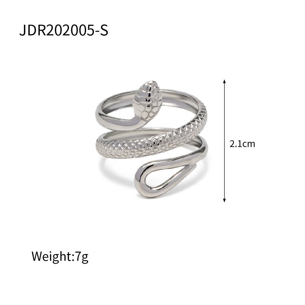 18K Gold Plated Stainless Steel Classic Texture Snake Design Hollow Adjustable Ring Women's Fashion Ring