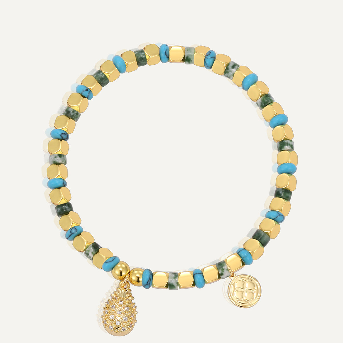 B0304 Bohemian Casual Pineapple Zircon Bracelet Vintage Vacation Turquoise Beaded