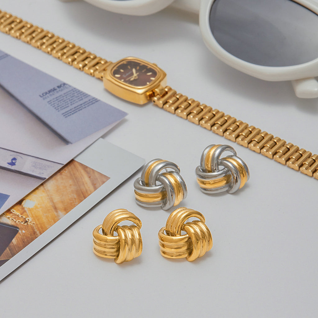 18K Gold Stainless Steel Threaded Color Block Earrings Non-Fading Jewelry