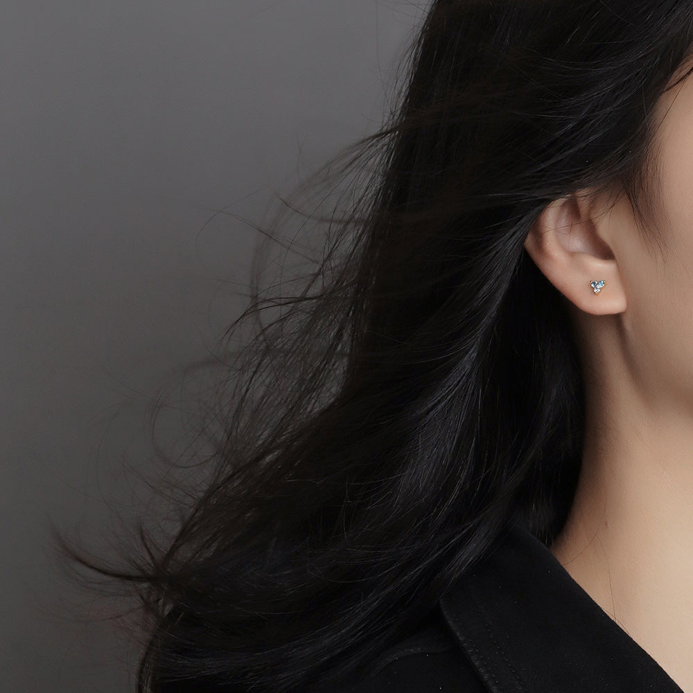 925Silver Needle Blue Gradient Zircon Mini Earrings for Women, Color-Block Earrings, Hypoallergenic Earrings