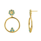 E0648 Korean Style Elegant Fashion Circle Earrings for Women Simple Retro Inlaid Blue Turquoise Hollow Earrings