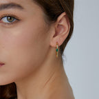 E0520 Simple Design Earrings for Women, Brass Gold-Plated with Green Zircon Ear Clips