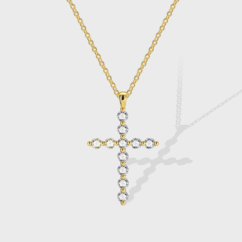 N0248 Fashion Plated18K Gold Cross Zircon Pendant Necklace for Women Versatile Necklace
