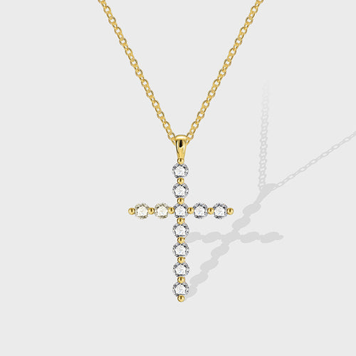 18K Gold-Plated Brass Cross CZ Pendant Necklace in a gold-tone brass finish