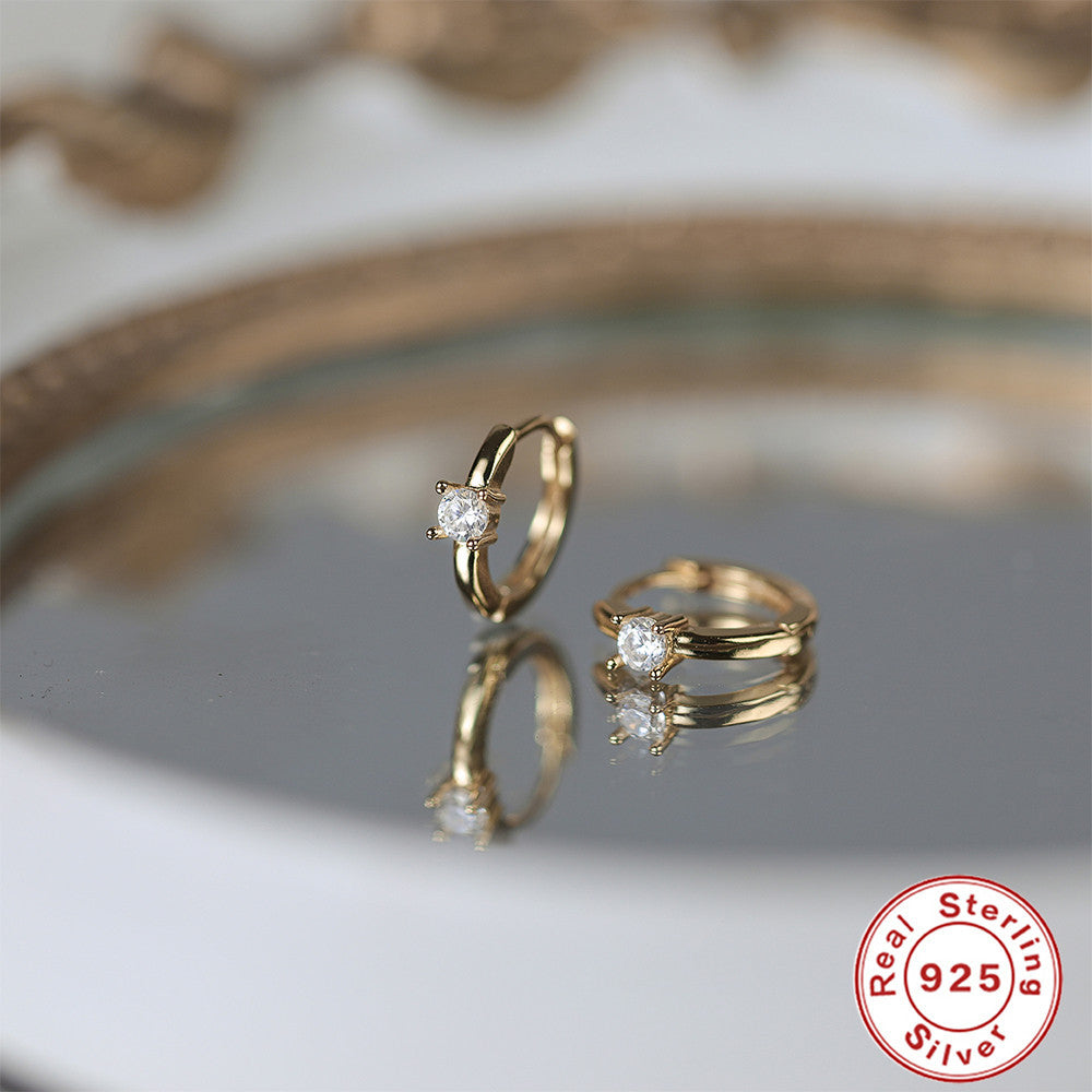 S925Pure Silver Simple Diamond-Studded Earrings Hoop Hot-Selling Minimalist Circle Silver Ear Jewelry