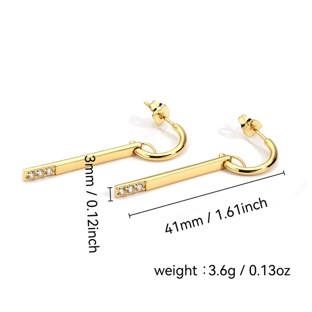 Minimalist Geometric Earrings for Women Fashionable Strip Micro Pave Zircon Earrings gold Diamond Inlaid Women's New Export Model