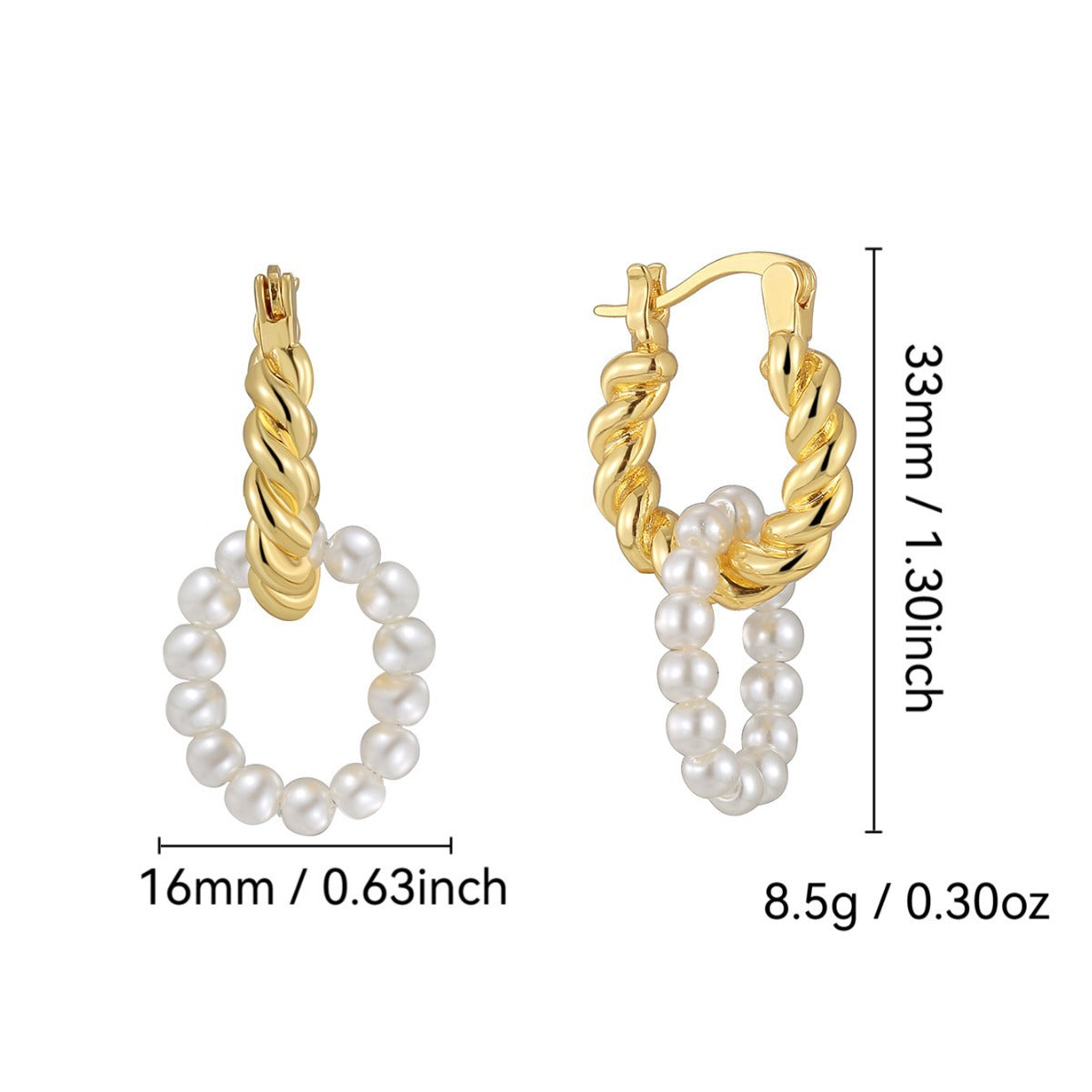 E0696 Fashion Baroque Vintage Earrings for Women Brass Gold-Plated Braided Pattern Shell Pearl Earrings
