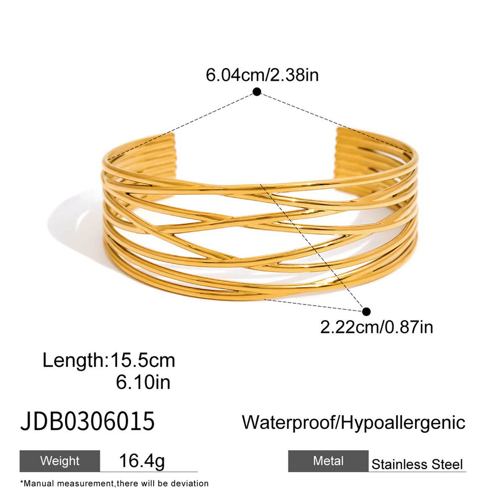 Stainless Steel Wide Hollow Zircon Open Bracelet Non-Fading Jewelry for Women