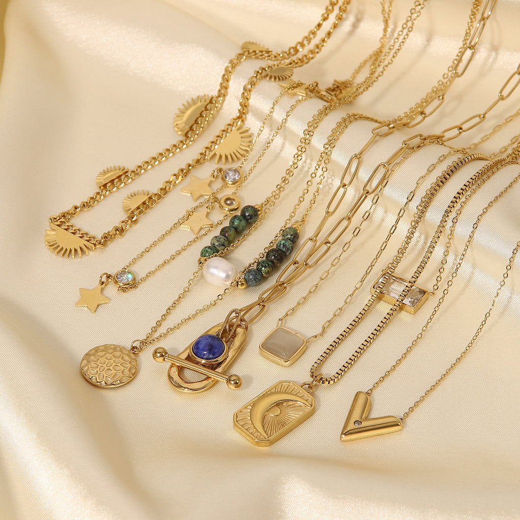 French New Retro Style14K Gold Stainless Steel Necklace Women's Jewelry Fashion Personality Pendant Necklace