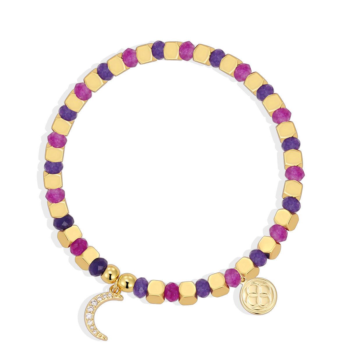 B0294 Crescent Moon Inlaid Zircon Beaded Fashion Bracelet