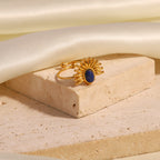 2H 18K Gold-plated Stainless Steel Inlaid Lapis Lazuli Open Ring for Women Trendy Fashion