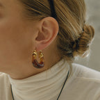 Autumn and Winter Resin Chubby Stainless Steel Earrings Hoop Jewelry for Women