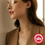 S925 Sterling Silver Heart Earrings Necklace Set With Clavicle Chain