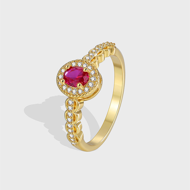 R0426 AliExpress Hot Sale Fashion Elegant Red Zircon Ring for Women Micro Pave White Zircon Gold Plated Tail Ring