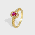 R0426 AliExpress Hot Sale Fashion Elegant Red Zircon Ring for Women Micro Pave White Zircon Gold Plated Tail Ring