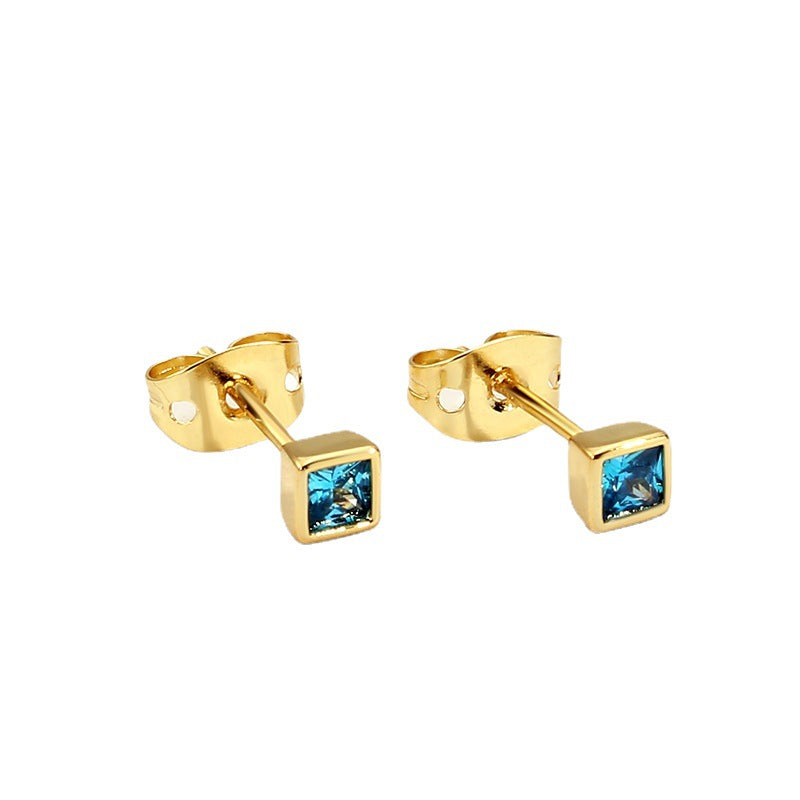 E0032 Simple Geometric Square Zircon Earrings for Women Gold-Plated Ear Studs925Silver Needle Jewelry
