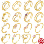 S925Sterling Silver Ring Micro Pave Colored Diamond Ring New Double Layer Design Sense Strong Open Ring