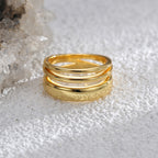 R0582 Fashion Design Sense Surround Ring for Women, Copper Plated with Real Gold, Minimalist Multi-layer