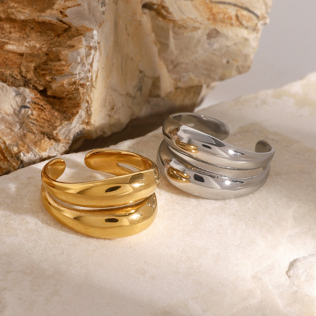 Stainless Steel Double Layer Smooth Hollow Open Ring Design Jewelry