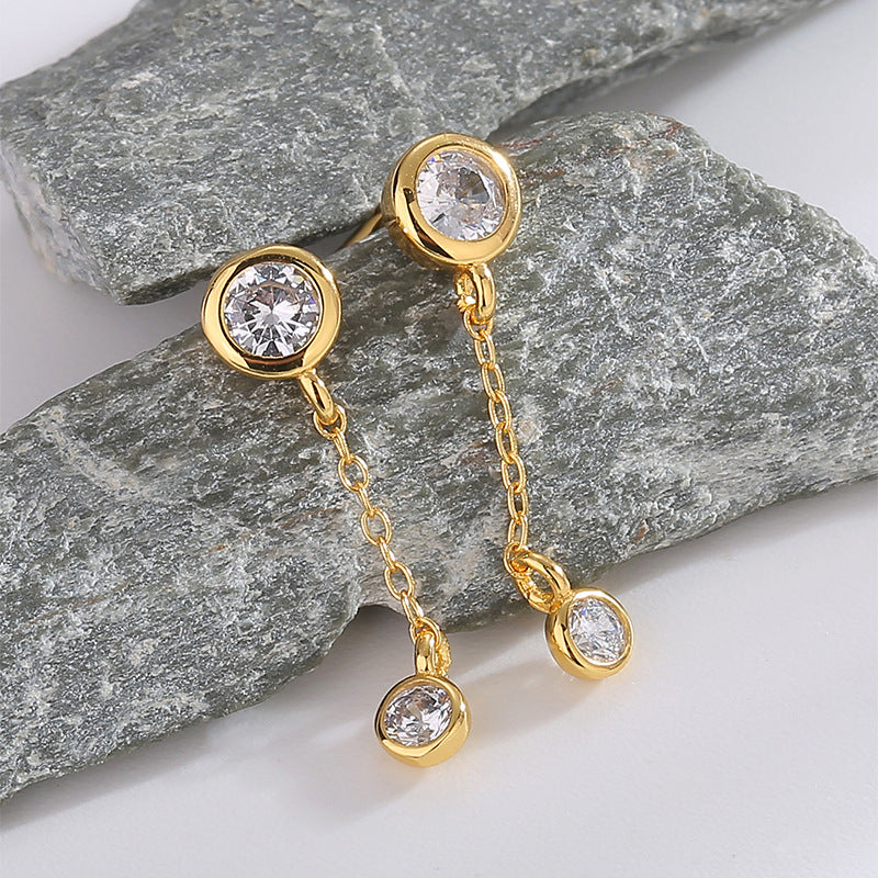 SE0015 S925Silver Japanese Korean Fashion Drop Earrings for Women Plated14K Gold Inlaid Zirconia Earrings