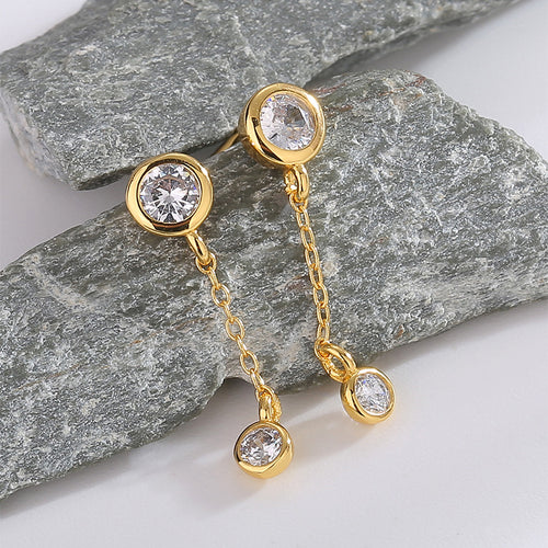 14K Gold-Plated 925 Sterling Silver Cubic Zirconia Drop Earrings — design detail