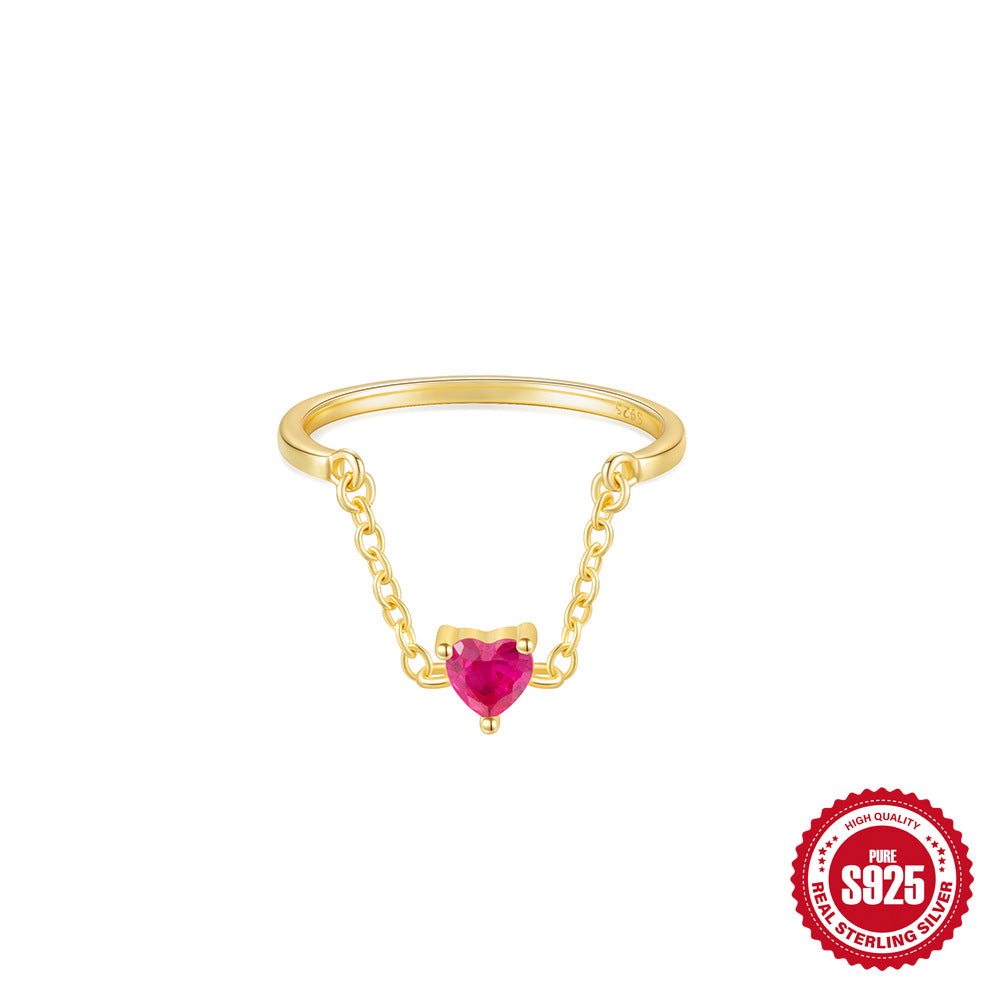 New S925Sterling Silver Heart-Shaped Tassel Inlaid Diamond Chain Adjustable Ring Hot-Selling Pearl Index Finger Ring