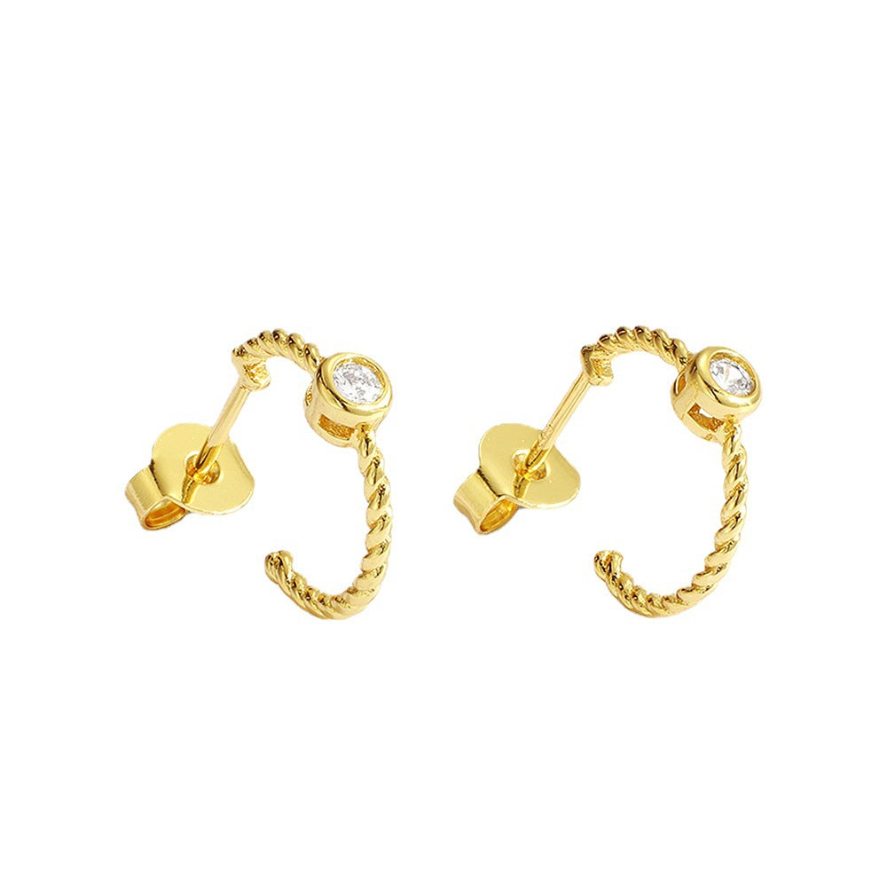 Elegant Minimalist Style Small Threaded Diamond-Encrusted Earrings for Women, Braided Design Round Twist Rope Stud Earrings