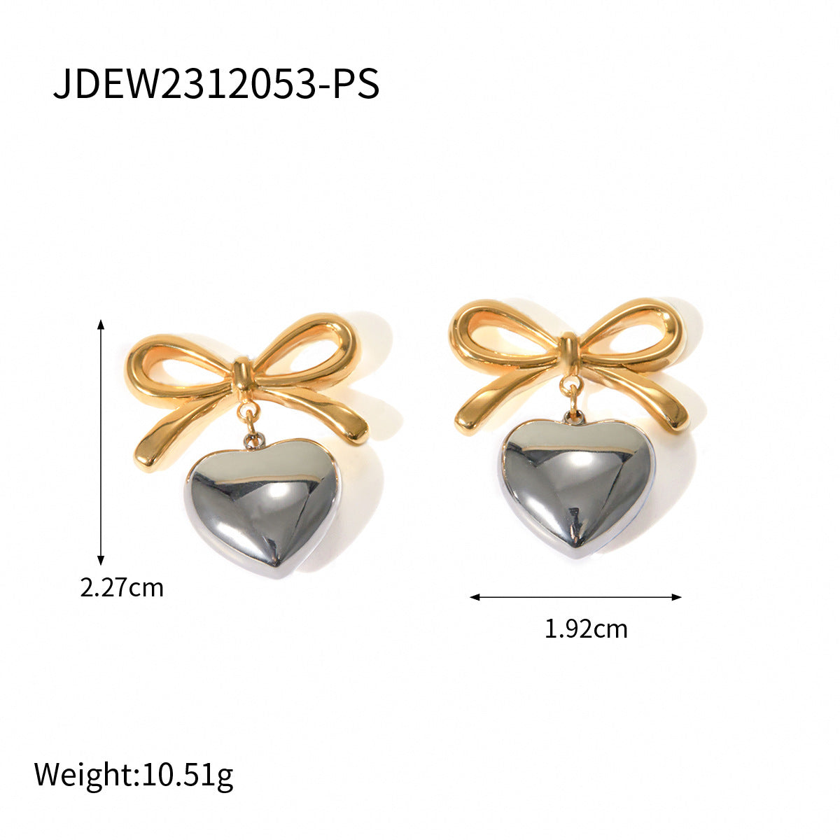 2H French Elegant Fashion Style18K Gold Stainless Steel Love Heart Pendant Earrings Women's Ear Jewelry Accessories