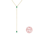 S925 Sterling Silver Y Collarbone Necklace With Diamond Inlays