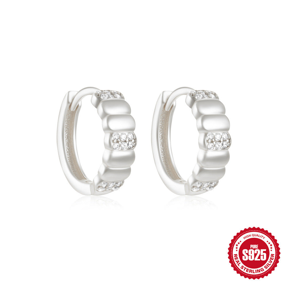 New S925Pure Silver Classic Diamond-Studded Small Round Geometric Hoop Earrings Hot-Selling Creative Ear Jewelry