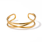 Design Style Concave-Convex Bracelet Fashion Plated18k Gold Stainless Steel Metal Line Open Bracelet for Women