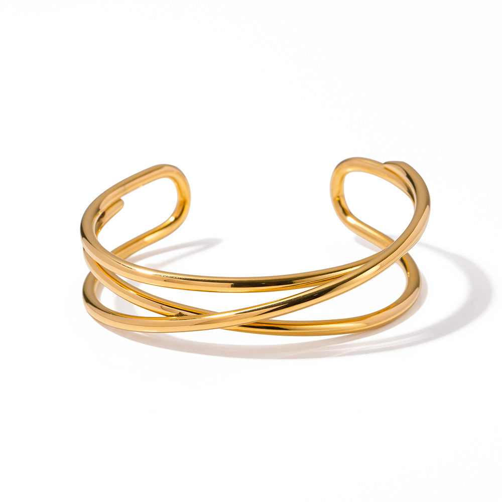 Design Style Concave-Convex Bracelet Fashion Plated18k Gold Stainless Steel Metal Line Open Bracelet for Women
