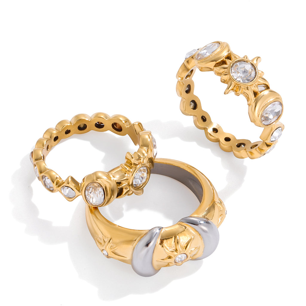 Original Sun Zircon Ring Non-Fading Jewelry Stainless Steel Accessories for Women