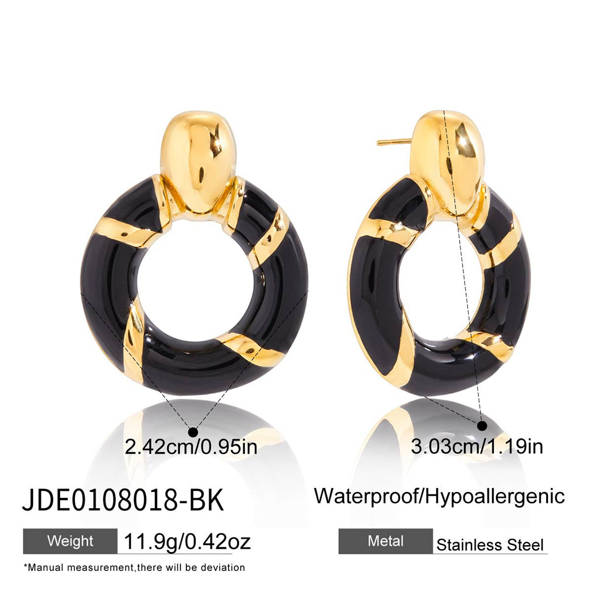 2H Oil Drop Door Handle Earrings Non-Fading Ear Studs Stainless Steel Jewelry