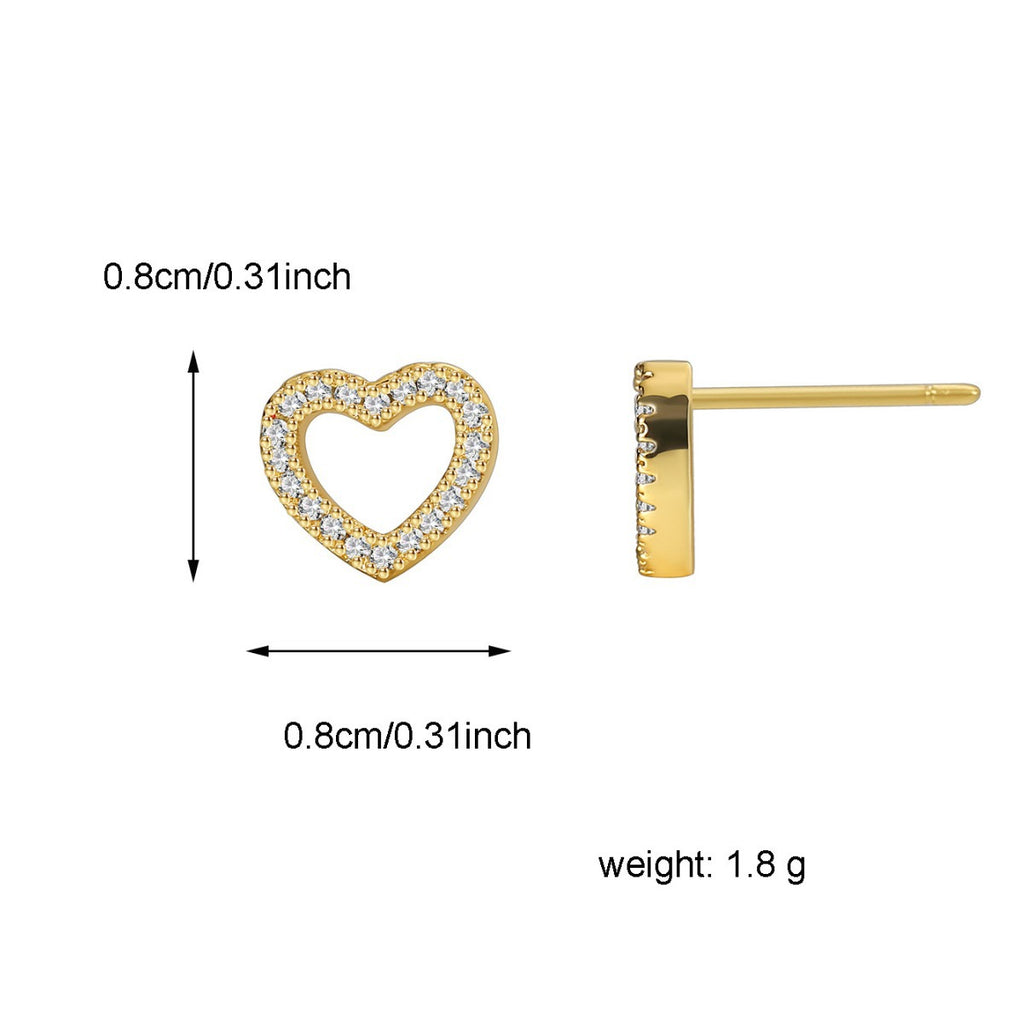 E0556 Hollow Heart Zirconia Stud Earrings for Women Gold-Plated Fashion Small Earrings