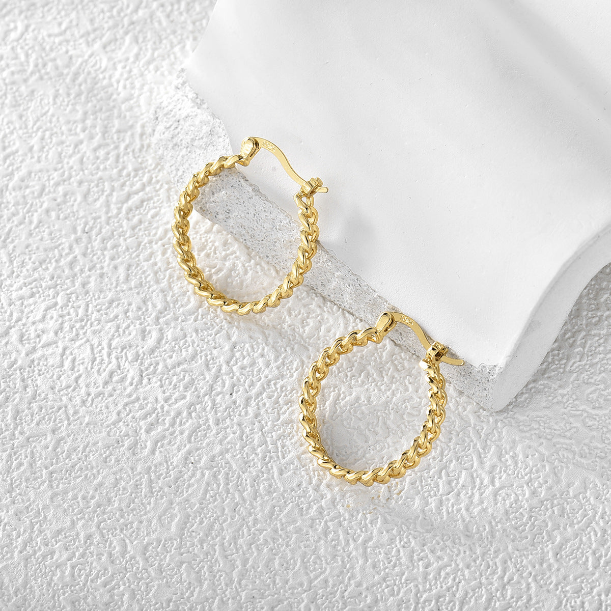 E0205Fashion Simple Style Chain Design Hoop Earrings Exaggerated Earrings Brass Gold Plated Earrings