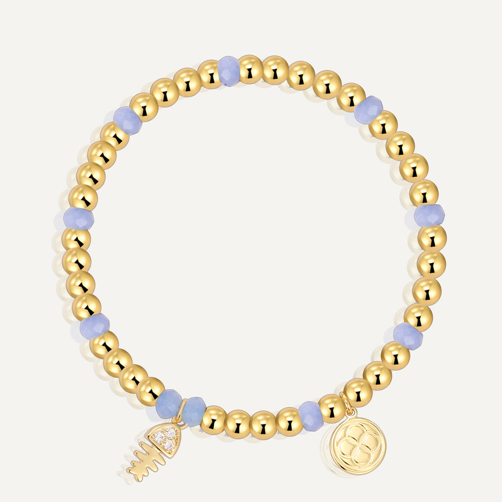 B0269 Fishbone Triangle Inlaid Zircon Chalcedony Beaded Elegant Trendy Bohemian Bracelet